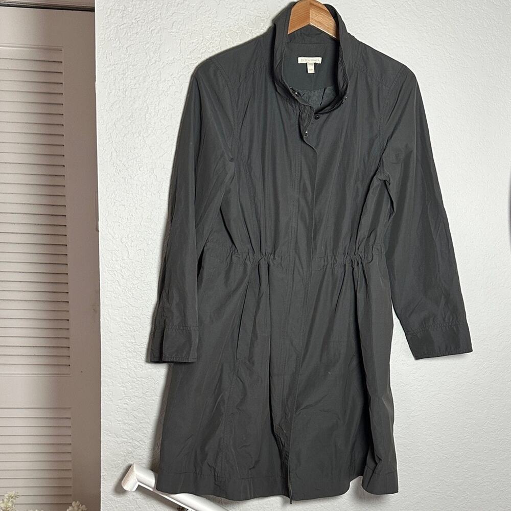 Eileen Fisher Grey Nylon Trench Coat Outdoor Travel Preppy Overcoat Pockets